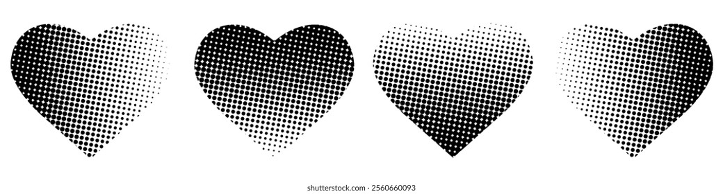 Set of black halftone dots background in the shape of a heart.	