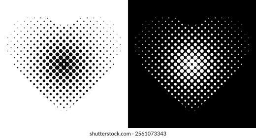 Set of black halftone dots background in the shape of a heart.