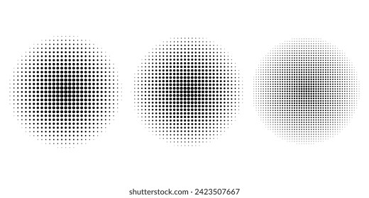 Set of black halftone dots backgrounds.