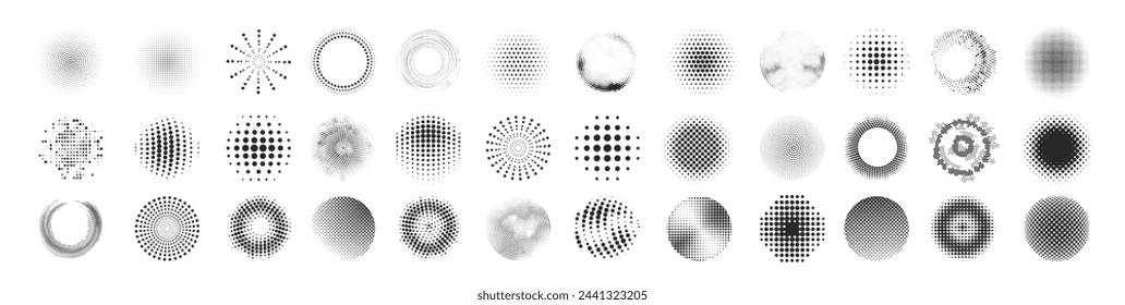 Set of black halftone dots backgrounds. Modern abstract background. Halftone dots in circle form. Round logo