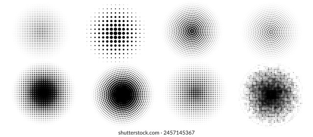 Conjunto de fondos de puntos de semitonos negros. Vector