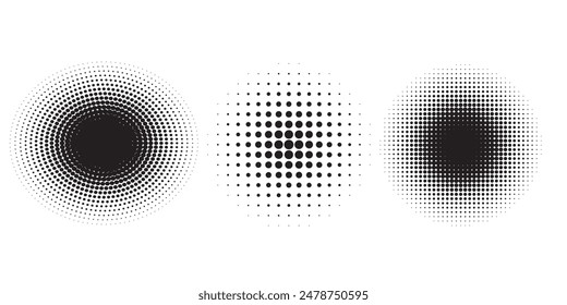 Set of black halftone dots backgrounds.
