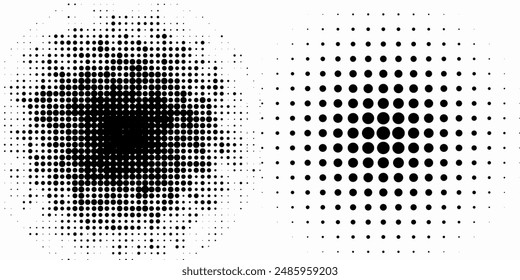 Vektorgrafik Moderner Bildpunkt Halbton, Pop Art Comic Stil Gradient Kreis Halbton Set Vektorgrafik isoliert auf weißem Hintergrund Punktmuster