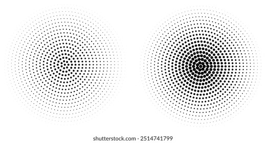 Conjunto de fondos de puntos de semitono negro. Vector semitono de puntos modernos, arte Pop estilo cómico gradiente círculo semitono conjunto Vector aislado sobre fondo blanco patrón de puntos. ilustración de Vector de círculo de puntos