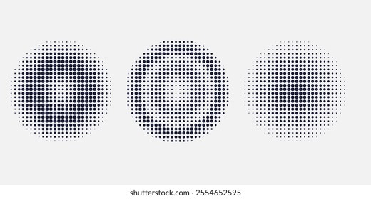 Set of black halftone dots backgrounds.