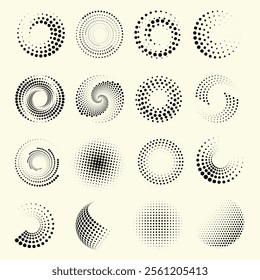 Set of black halftone dots backgrounds