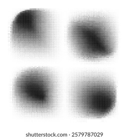 Set of black halftone dots backgrounds. Halftone dot abstract background. Vector format