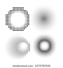 Set of black halftone dots backgrounds. Halftone dot abstract background. Vector format