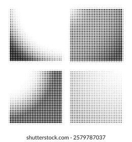 Set of black halftone dots backgrounds. Halftone dot abstract background. Vector format