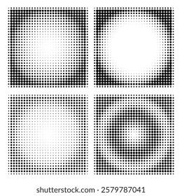Set of black halftone dots backgrounds. Halftone dot abstract background. Vector format