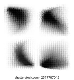 Set of black halftone dots backgrounds. Halftone dot abstract background. Vector format
