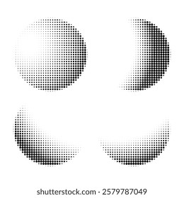 Set of black halftone dots backgrounds. Halftone dot abstract background. Vector format