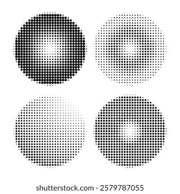 Set of black halftone dots backgrounds. Halftone dot abstract background. Vector format