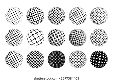 Set of black halftone dots backgrounds. Modern abstract background. Halftone dots in circle form. Round logo. Vector Eps