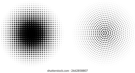 Conjunto de fondos de puntos de semitono negro Vector de semitono de puntos modernos, Vector de degradado de estilo cómico de arte Pop círculo de semitono aislado sobre fondo blanco patrón de puntos.