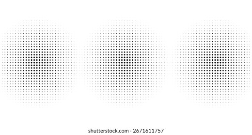 Conjunto de fondos de puntos de semitono negro. Vector semitono de puntos modernos, arte Pop estilo cómico gradiente círculo semitono conjunto Vector aislado sobre fondo blanco patrón de puntos. ilustración de Vector de círculo de puntos