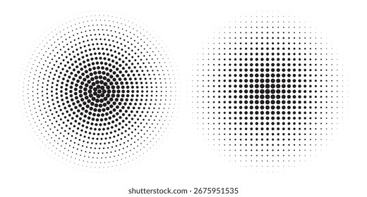 Conjunto de fondos de puntos de semitono negro. Vector de puntos modernos artes de semitono, diseño moderno
