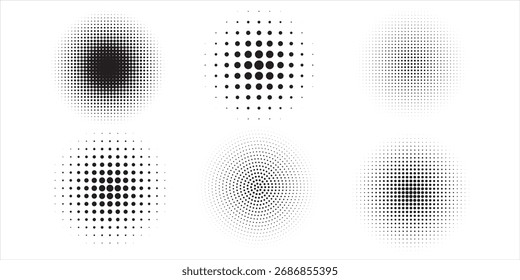 Conjunto de fondos de puntos de semitono negro. Vector