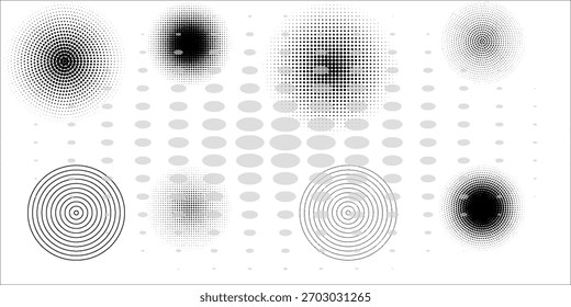 Conjunto de fondos de puntos de semitono negro. Vector