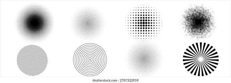 Conjunto de fondos de puntos de semitono negro. Vector