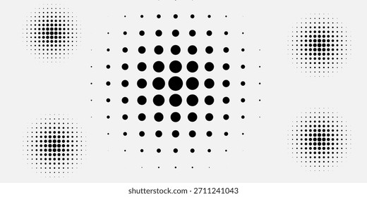 Conjunto de fondos de puntos de semitono negro. Vector de puntos modernos artes de semitono
