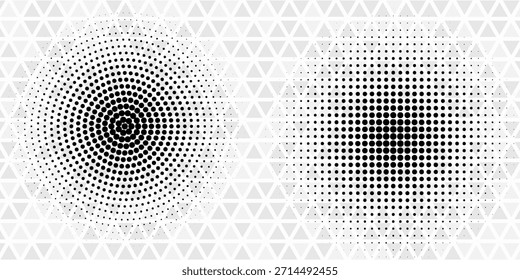 Conjunto de fondos de puntos de semitono negro. Vector de puntos modernos artes de semitono