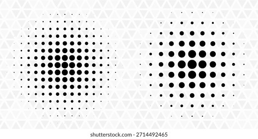 Conjunto de fondos de puntos de semitono negro. Vector de puntos modernos artes de semitono