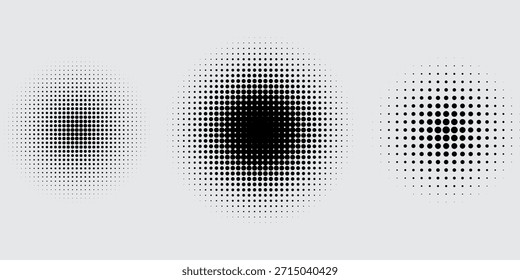 Conjunto de fondos de puntos de semitono negro. Vector de puntos modernos artes de semitono