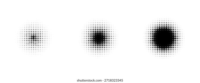 Conjunto de fondos de puntos de semitono negro. Vector de semitono de puntos modernos, arte Pop estilo cómico gradiente círculo semitono conjunto Vector aislado en el fondo blanco patrón de puntos