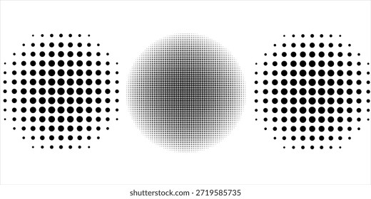Conjunto de fondos de puntos de semitono negro. Vector de semitono de puntos modernos, arte Pop estilo cómico gradiente círculo semitono conjunto Vector aislado en el fondo blanco patrón de puntos