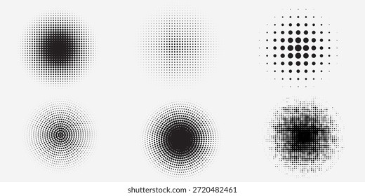 Conjunto de fondos de puntos de semitono negro. Vector de semitono de puntos modernos, arte Pop estilo cómico gradiente círculo semitono conjunto Vector aislado en el fondo blanco patrón de puntos