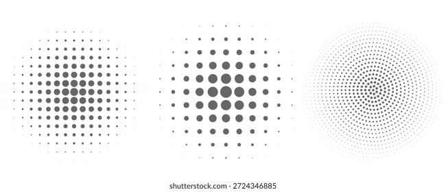Conjunto de fondos de puntos de semitono negro. Vector de semitono de puntos modernos, Vector de conjunto de semitono de gradiente de estilo cómico de arte Pop aislado en patrón de puntos de fondo blanco. ilustración de Vector
