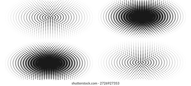 Conjunto de fondos de puntos de semitono negro. Vector de semitono de puntos modernos, estilo de cómic de arte Pop gradiente círculo semitono conjunto Vector aislado sobre fondo blanco patrón de puntos. eps 10