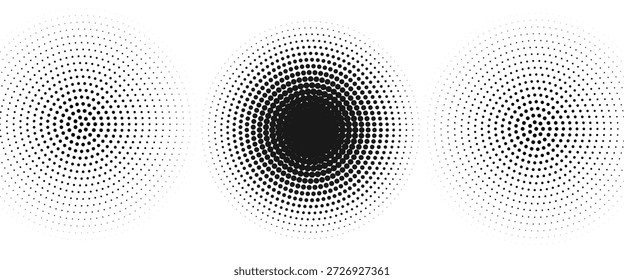 Conjunto de fondos de puntos de semitono negro Vector de semitono de puntos modernos, Vector de degradado de estilo cómico de arte Pop círculo de semitono aislado sobre fondo blanco patrón de puntos.