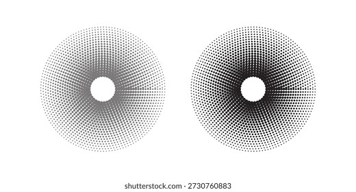 Conjunto de fondos de puntos de semitono negro. Vector de puntos modernos artes de semitono