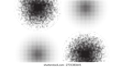 Conjunto de fondos de puntos de semitonos negros. Vector de puntos modernos de artes de semitonos

