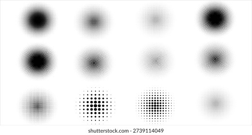 Set of black halftone dots backgrounds. vector