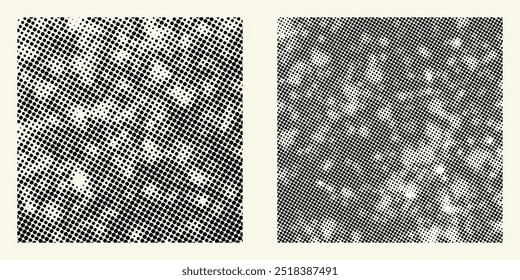 Set of black halftone dots grunge background, vintage template for design. Dirty artistic design element. Abstract illustration.