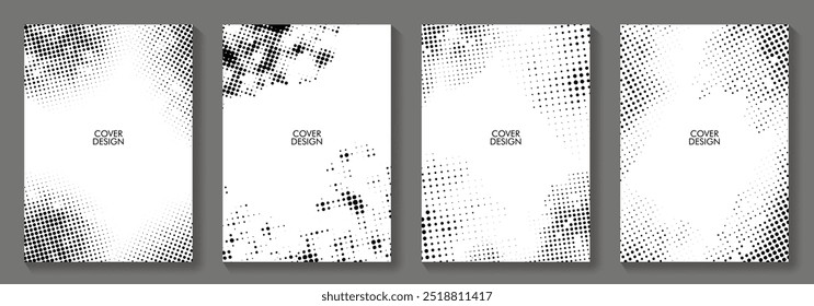 Set of black halftone grunge background for cover design, poster, invitation, coupon. Retro vintage template for design. Hand drawn abstract artistic background collection. Halftone overlay illustrati