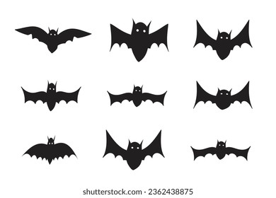 
Set of Black Halloween Bat silhouettes vector, hand drawn different flying bats animals night flyin element, Bats Symbol icon Spooky vampire scary flat horror bat graphic vector element 
