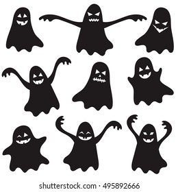 Set of black halloween ghosts for design