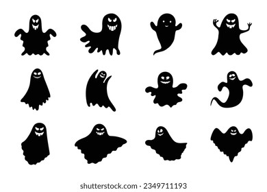 set of black halloween ghosts illustration design. Halloween Elements and Objects for Design Projects.
