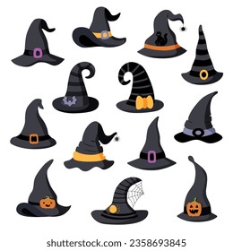 Set of black Halloween hats. Hallowen concept.