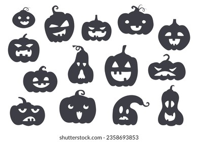 Set of black Halloween pumpkins. Halloween concept. 