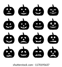 Set of black halloween pumpkins, vector illustration