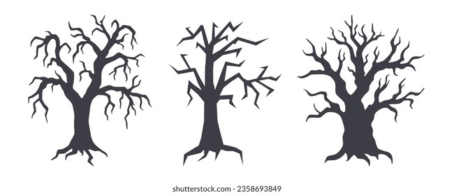 Set of black Halloween trees. Halloween concept. 