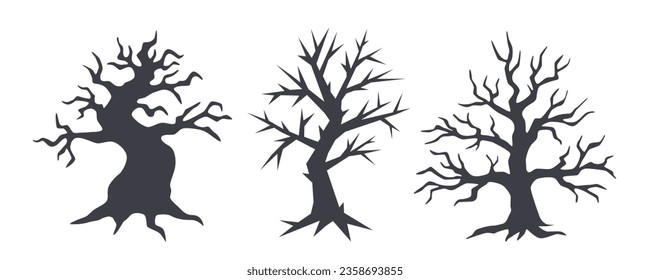 Set of black Halloween trees. Halloween concept. 