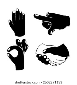 Set black hand collection icons