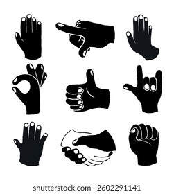 Set black hand collection icons
