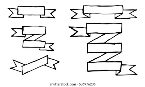 Set of black hand drawing in award or greeting ribbon on white background (Vector)